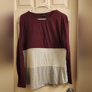 Burgundy and Gray Long Sleeve Nursing Top